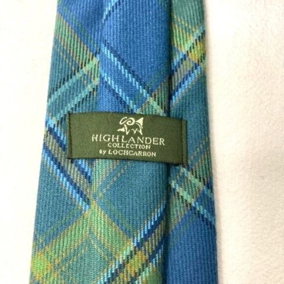 Lochcarron Highlander Collection Wool Tie Blues & Greens Plaid Tartan UK - Picture 3 of 4